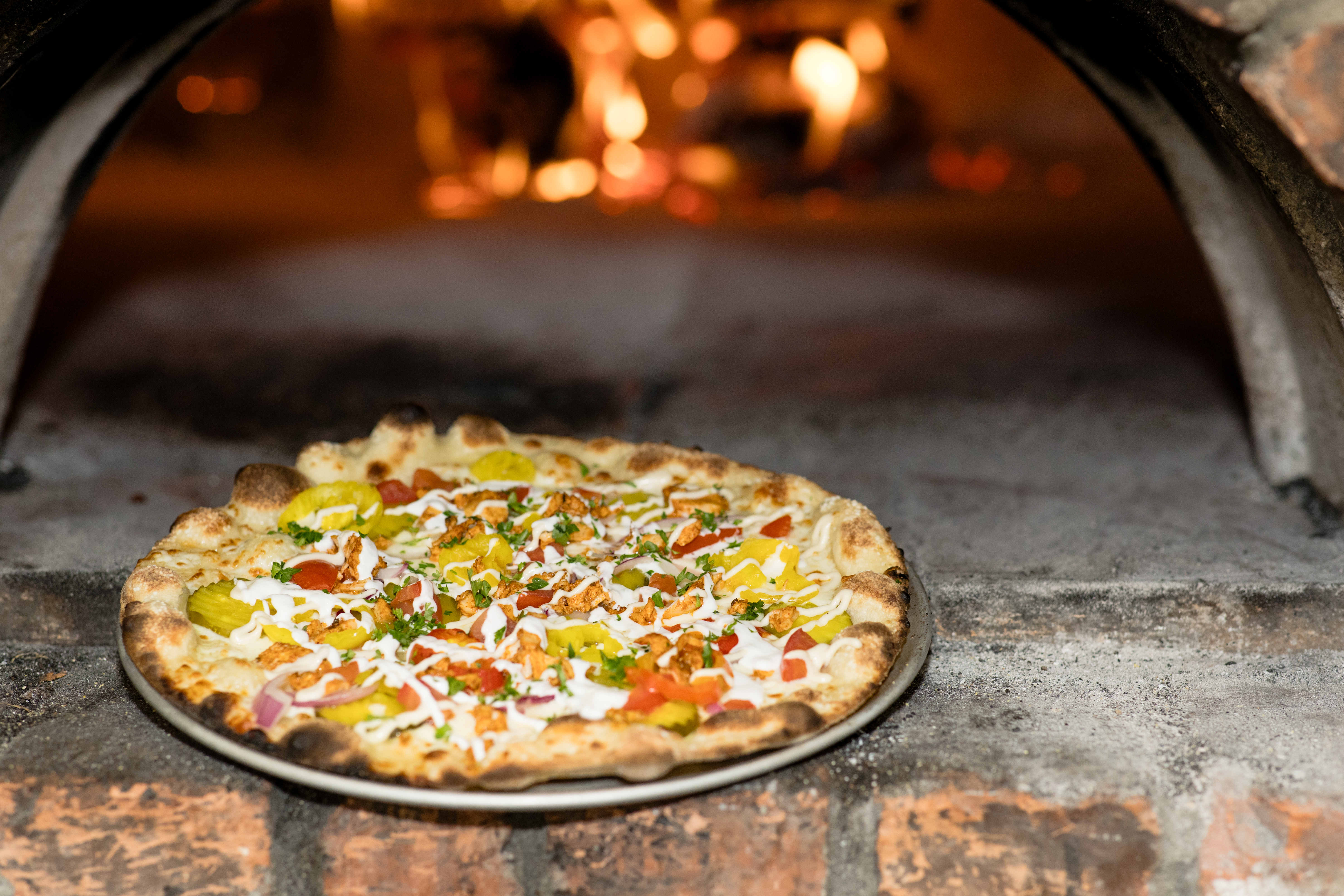 Pizza in woodfire oven